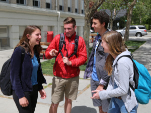 Sienna White, left, and her friends visit Wednesday afternoon at Boise High, Photo by Andrew Reed / Idaho Ed News.