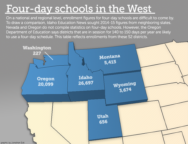 Four-day schools, regional map