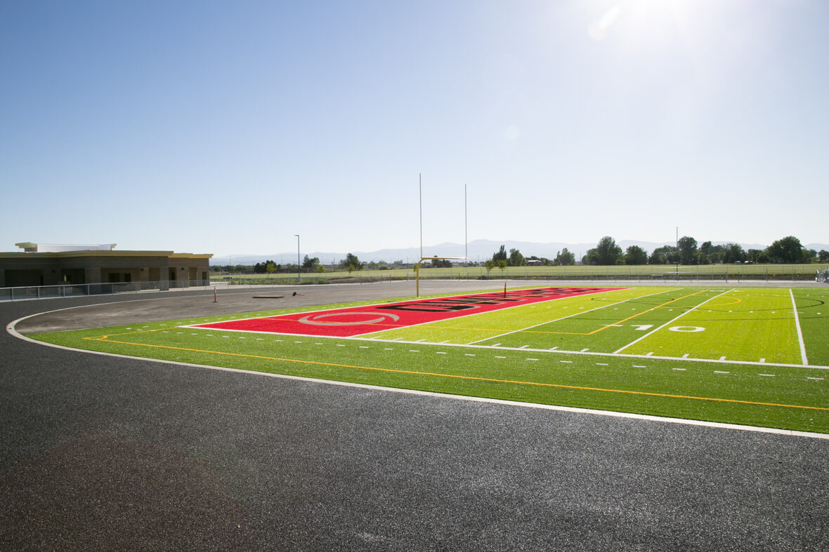 The completed football field on the east end of Owyhee High School on Wednesday, June 16, 2021. Nik Streng/Idaho Education News