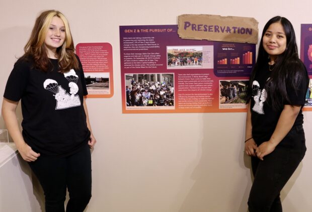GEM interns Joanna Sanchez and Vanessa Oxford bookending the "Preservation" panel they developed for "We the Teens."