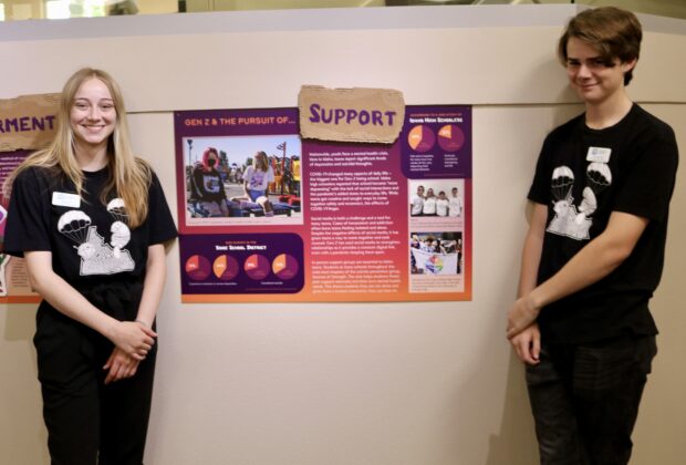 GEM interns Sophie Yenko and Cameron Pressley bookending the 'Support' panel they developed for "We the Teens."