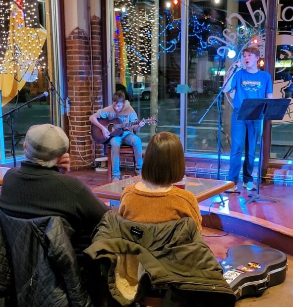 Nezperce music students perform in a coffee shop.