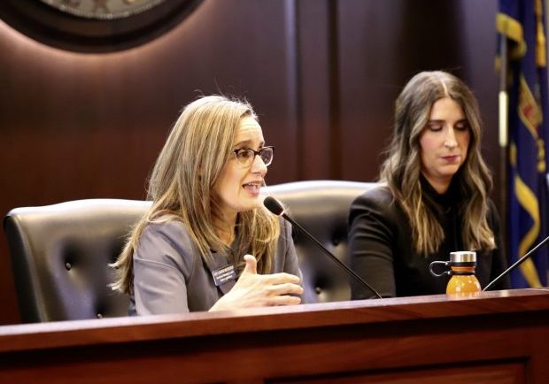 House Assistant Majority Leader Rep. Lauren Necochea, D-Boise, (left) and Sen. For Den Hartog, R-Meridian, (right) discuss the upcoming legislative session during a preview for reporters