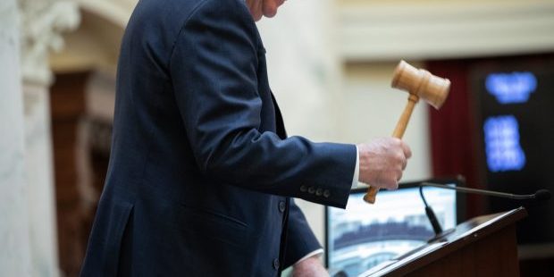 Lt. Gov. Scott Bedke bangs the gavel on Thursday, April 2, 2026. (Sean Dolan/EdNews)