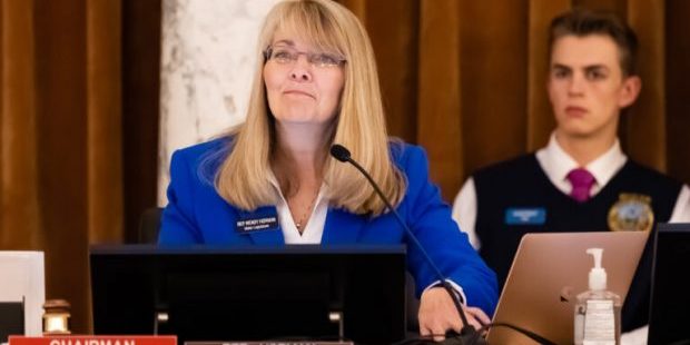 JFAC Chairman Idaho Rep. Wendy Horman (R, Idaho Falls) at the State Capitol building on January 11, 2023. (Otto Kitsinger for Idaho Capital Sun)