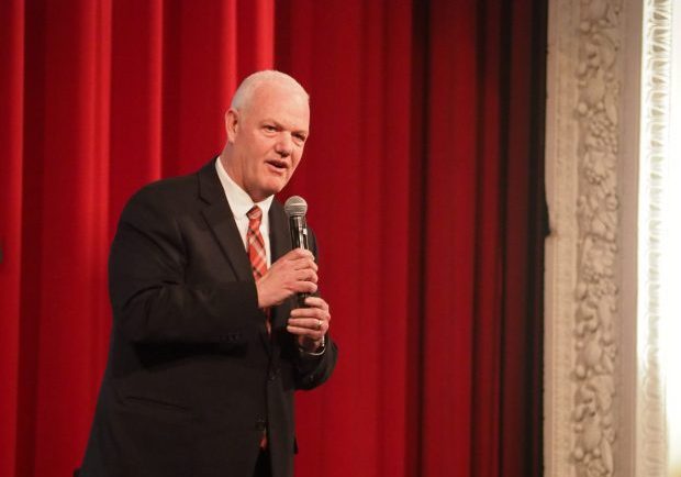 Idaho State Controller Brandon Woolf addresses Ada County republican voters in a GOP forum at Boise High on April 21, 2026. (Kaeden Lincoln/IdahoEdNews)